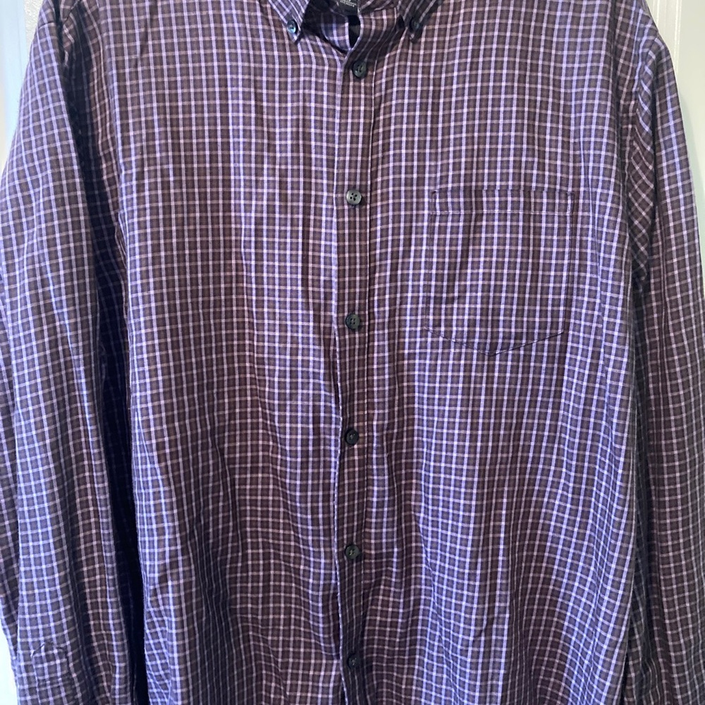 Van Heusen Classic Fit Long Sleeve Shirt 3X XXXL blue purple plaid button up euc